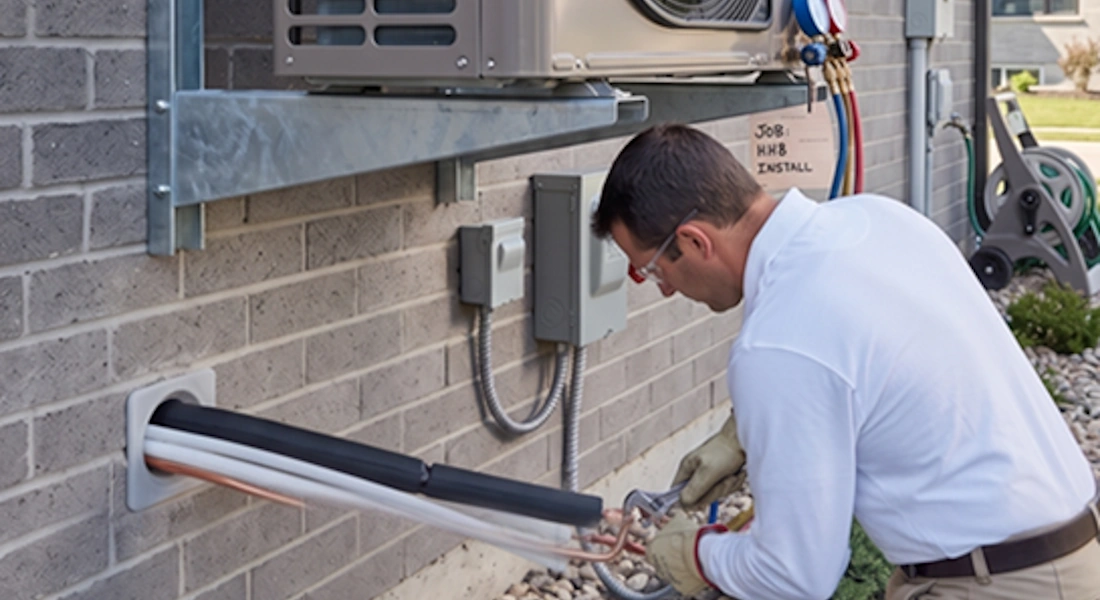 Comfort Masters technician installing an air conditioning system in Las Vegas